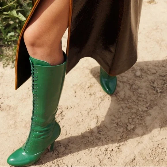 Miu Miu | Shoes | Copy Miu Miu Green Leather Lace Up Knee